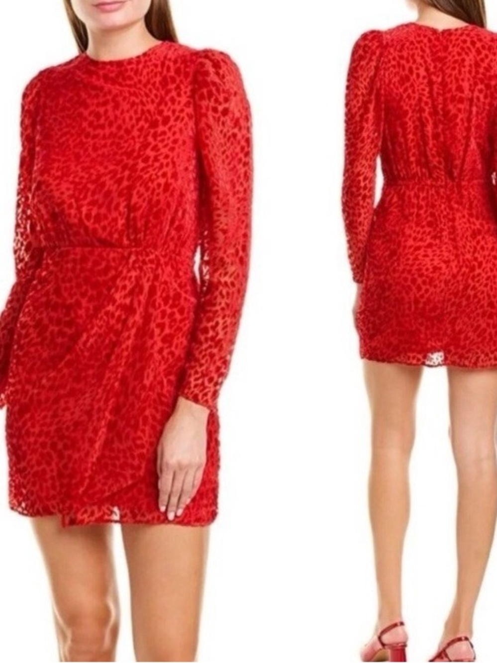The Kooples Red Long-Sleeve Velvet Mini Dress
